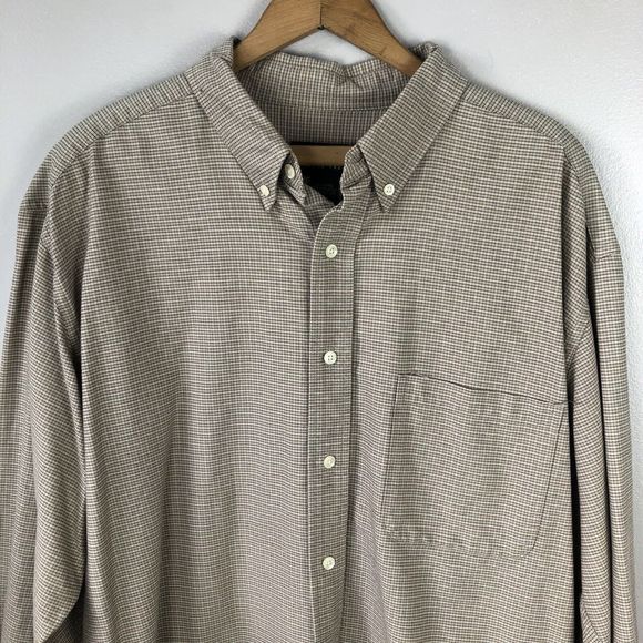 Eddie Bauer Button Down Shirt Mens L Tan Checkered Long Sleeve Pocket Outdoor - Picture 2 of 16